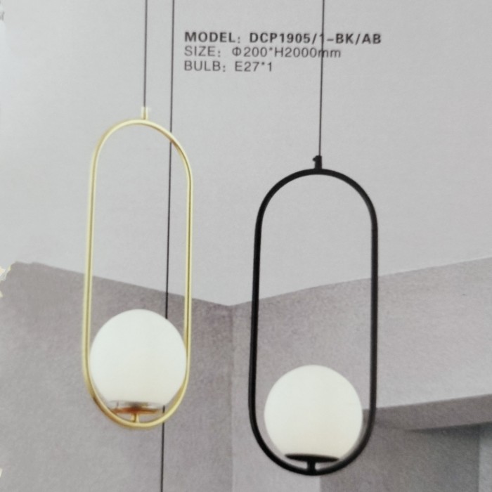 lampu gantung satuan modern minimalis bola kaca susu DCP-1905-1