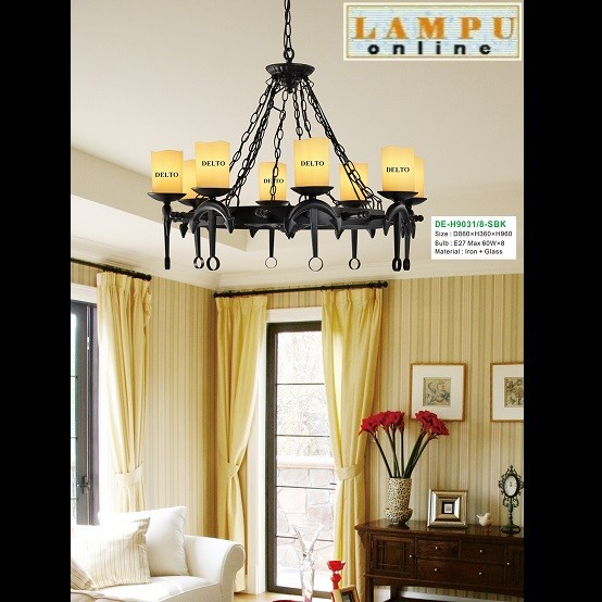 lampu gantung klasik modern hitam DE-H9031-8-SBK