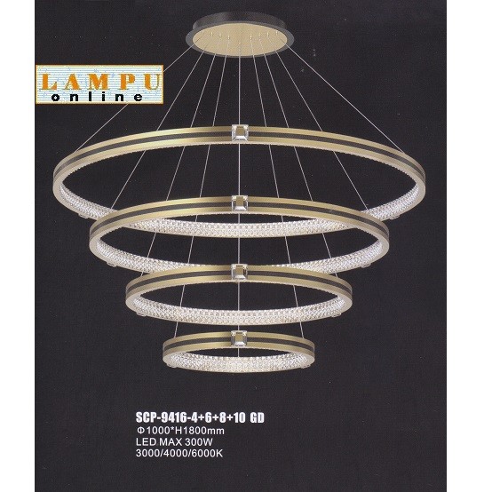 lampu gantung modern minimalis led 4 ring SCP-9416-4-6-8-10-GD
