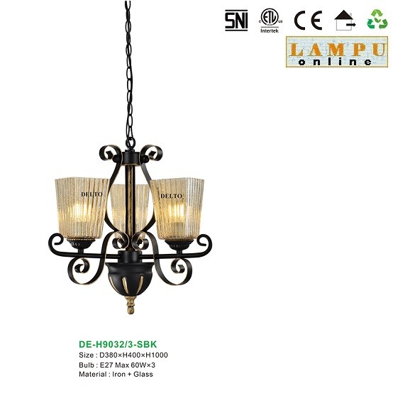 lampu gantung minimalis hitam simple DE-H9032-3-SBK