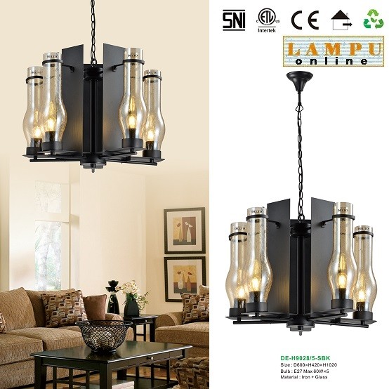 lampu gantung klasik modern hitam semprong DE-H9028-5-SBK