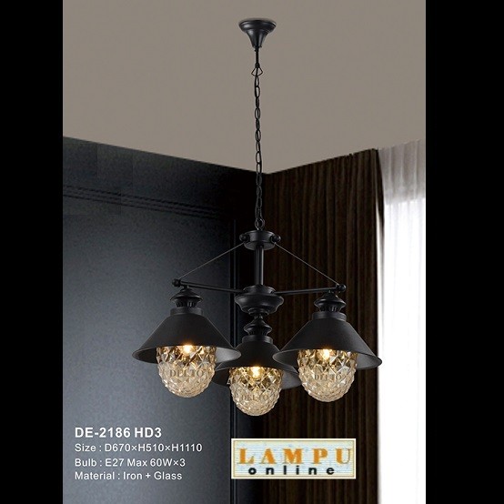 lampu gantung minimalis hitam simple DE-2186-HD3