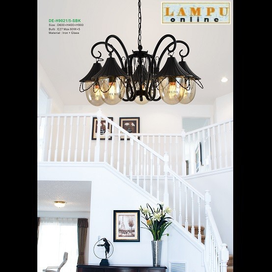 lampu gantung klasik modern hitam DE-H9021-5-SBK
