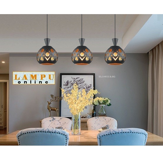 lampu gantung vintage retro 3 lampu black IDL-3-H012-3L