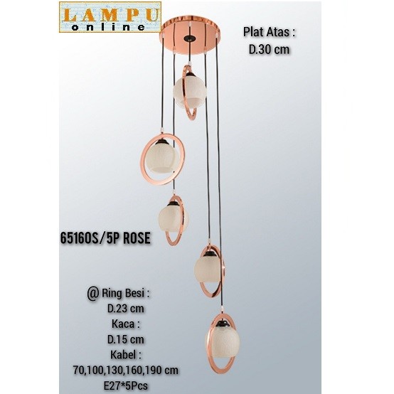 lampu gantung modern minimalis L65160S-5P-ROSEGOLD