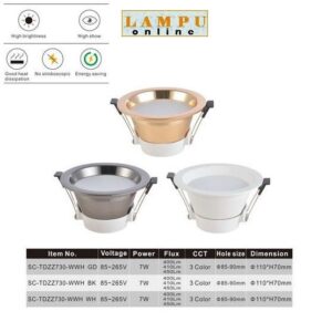 lampu downlight led tricolor 3 warna 7watt