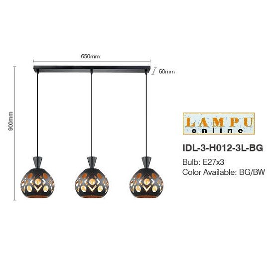 lampu gantung vintage retro 3 lampu black IDL-3-H012-3L - Image 2