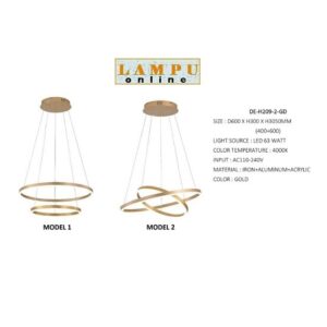 lampu gantung minimalis led linear 2 ring DE-H209-2-GD