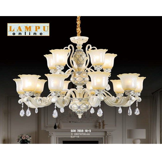 lampu gantung modern klasik 2 susun SCH-7859-10+5-Resin