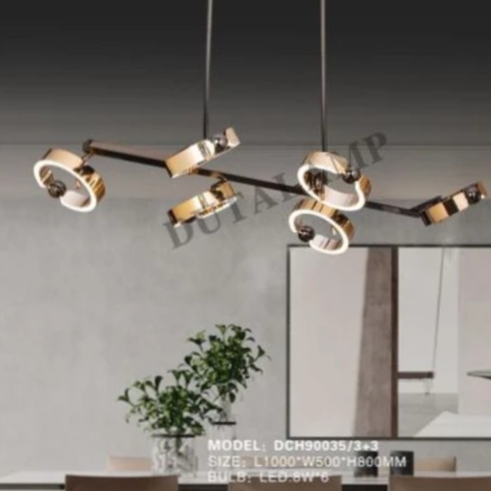 lampu gantung led cincin gold DCH-90035-3+3