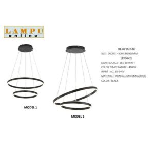 lampu gantung minimalis led linear 2 ring DE-H210-2-BK