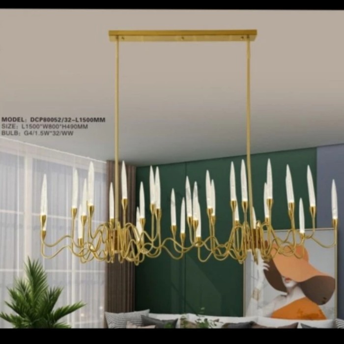 lampu gantung crystal modern minimalis panjang DCP-80052-32-1500