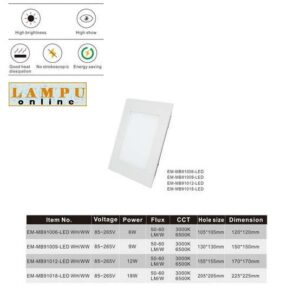 lampu plafon panel led segi EM-MB91012 12watt inbow