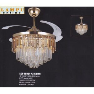 lampu kipas ceiling fan modern kristal SCP-F6004-42-GD-PC